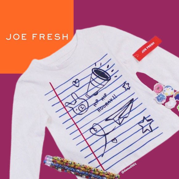 NWT Joe Fresh School Notebook Graphic Long Sleeve - Picture 1 of 6